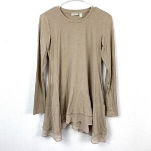 LOGO Lounge Beige Layered Hem Tunic Top Long Sleeve Pullover Knit XXS